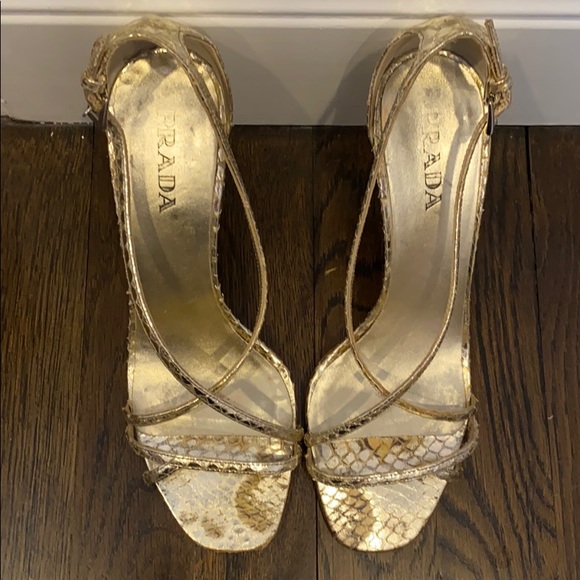 Prada Authentic Gold snakeskin sandals SZ 36 1/2 - Picture 2 of 7